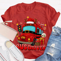 Santa Hat Holiday Bus T-Shirt, School Bus Driver Christmas Shirt, Humorous Xmas Transportation Staff Tee, Bus Driver Appreciation Present