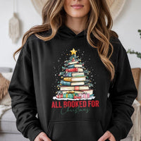 Adorable Book Lover Holiday Sweatshirt, All Booked for Christmas Hoodie, Bookish Xmas Reading Pullover, Comfy Librarian Teacher Christmas Hoodie