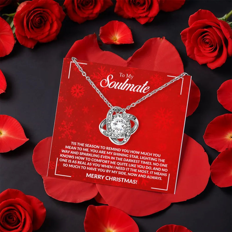 Sparkling CZ Crystal Pendant, Soulmate Love Knot Necklace, Gold Finish Soulmate Necklace, Romantic Christmas Present for Her Wife
