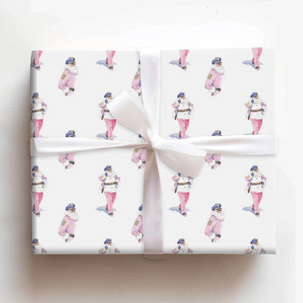 Law Enforcement Gift Wrap, Pink Police Santa Wrapping Paper, Watercolor Police Officer Christmas Wrapping Paper, Adorable Hol