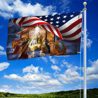 Religious USA House Flag, Christmas Nativity American Flag, Double-Sided Holy Night Garden Flag, Christian Holiday Yard Banner Decor