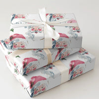 Adorable Christmas Face Gift Wrap, Watercolor Santa Holly Wrapping Paper, Festive Red Berry Holiday Wrapping Paper, Xmas Present Wrapping Paper