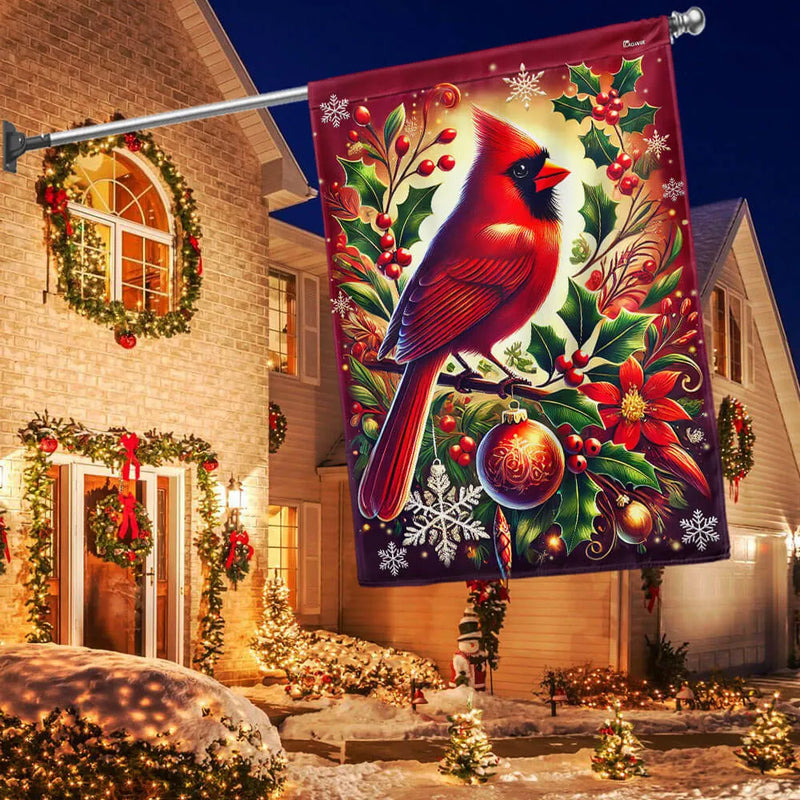 Winter Season Double Sided Lawn Flag, Cardinal Bird Christmas Garden Flag Red Cardinal Holiday Yard Flag, Outdoor Xmas Yard Banner