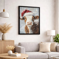 Farmhouse Winter Animal Canvas Print, Christmas Cow Canvas Wall Art, Rustic Holiday Cow Canvas Decor, Festive Farm Wall Decor, Farm Present
