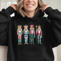 Watercolor Festive Toy Soldiers Hooded Sweatshirt, Nutcracker Christmas Hoodie, Holiday Season Pullover, Comfy Xmas Sweater Present