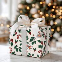 Candy Cane Holly Gift Wrapping Paper, Fox Christmas Wrapping Paper, Adorable Winter Fox Wrap Paper, Holiday Gift Wrap, Whimsical Xmas Present