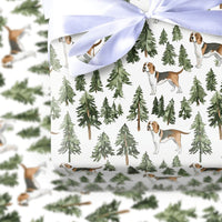 Watercolor Dog Gift Wrap, Beagle Wrapping Paper, Pine Tree Holiday Wrapping Paper, Woodland Puppy Present Paper, Dog Lover Christmas Gift Wrap