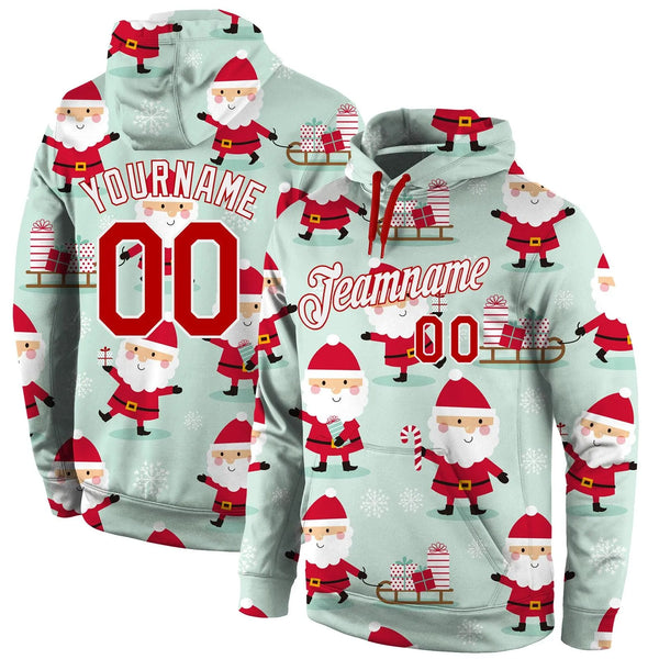 Personalized Santa Pattern Sweatshirt, Custom Christmas Sports Hoodie, Ugly Christmas Holiday Pullover Hoodie, Sports Fan Pre