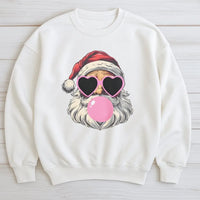 Bubble Gum Santa Sweater, Cool Santa Sweatshirt, Heart Sunglasses Santa Crewneck Sweatshirt, Retro Christmas Santa Holiday Pullover