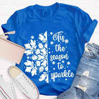 Festive Holiday Graphic Shirt, Tis the Season to Sparkle Snowflake T-Shirt, Winter Sparkle Christmas Tee, Womens Seasonal Holiday Shirt