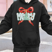 Coquette Bow Tree Hoodie, Merry Christmas Hoodie, Floral Christmas Hooded Sweatshirt, Preppy Holiday Pullover, Festive Present for Her