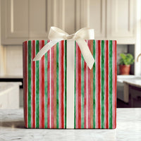 Red and Green Stripe Gift Wrap, Watercolor Striped Christmas Wrapping Paper, Holiday Wrapping Paper Roll, Festive Xmas Gift Wrap Paper