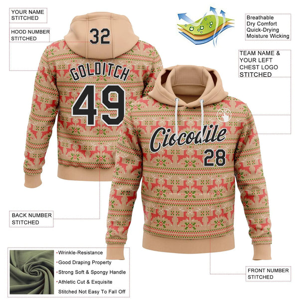 3D Knit Pattern Sports Pullover, Custom Ugly Christmas Sweater Hoodie, Personalized Name and Number Sweatshirt, Holiday Prese