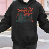 Retro Its the Most Wonderful Time Hoodie, Christmas Tree Hoodie, Holiday Graphic Hooded Sweatshirt, Comfy Winter Pullover Hoodie, Xmas Present