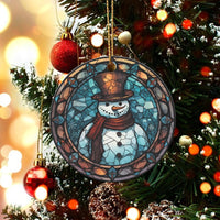 Festive Winter Ceramic Ornament, Stained Glass Snowman Ornament, Colorful Snowman Christmas Tree Ornament, Adorable Holiday Keepsake Present