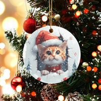 Santa Hat Kitten Holiday Ornament, Adorable Ginger Cat Christmas Ornament, Ceramic Pet Lover Tree Ornament, Winter Keepsake Present for Cat Mom