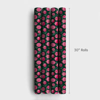 Watercolor Greenery Gift Wrap, Pink Ornament Christmas Wrapping Paper, Dark Green Holiday Wrapping Paper, Elegant Winter Bauble Gift Wrap