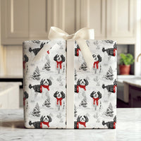 Winter Dog with Red Scarf Gift Wrap, Cockapoo Christmas Wrapping Paper, Holiday Puppy Gift Wrapping Paper, Festive Pet Lover Present Wrap