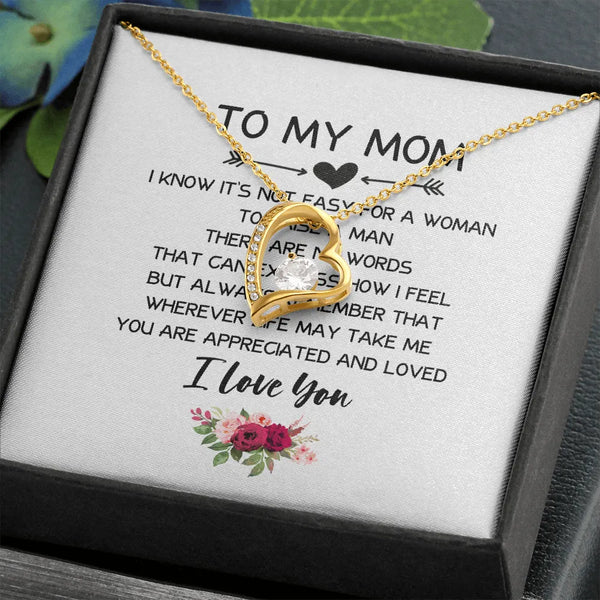 Forever Love CZ Heart Pendant, To My Mom Heart Necklace, Mother's Day Heart Necklace for Mom, Birthday Christmas Jewelry Pres