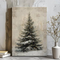 Rustic Winter Pine Wall Art, Snow Covered Christmas Tree Canvas Print, Farmhouse Holiday Decor, Xmas Scenery Digital Download Printable