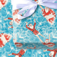 Tropical Summer Pool Gift Wrap, Swimming Santa Wrapping Paper, Humorous Christmas Vacation Wrapping Paper, Beach Holiday Gift Wrap