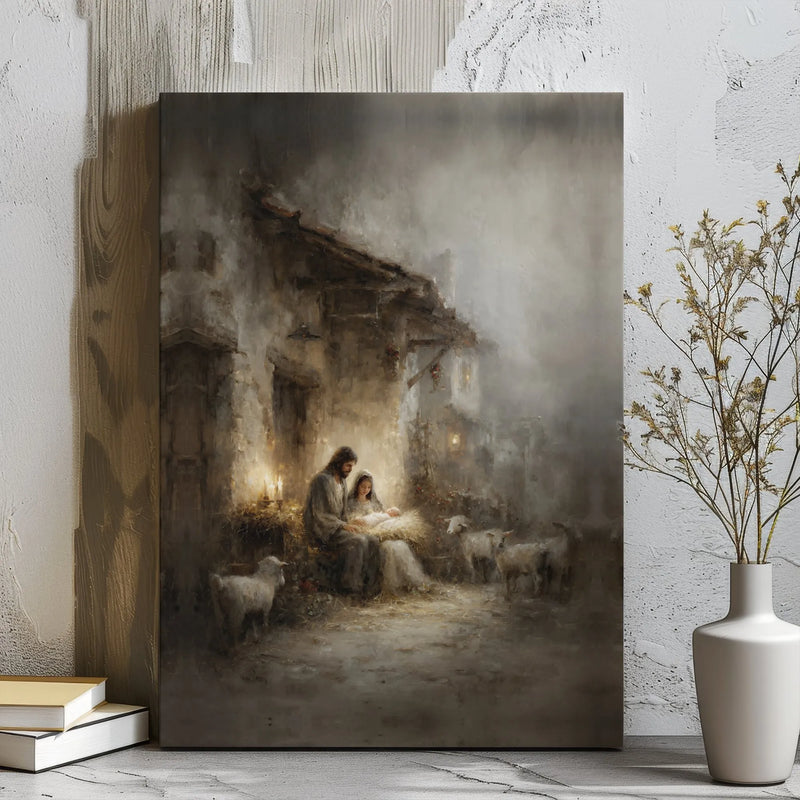 Holy Family Manger Canvas Print, Nativity Scene Canvas Wall Art, Christian Christmas Wall Decor, Religious Canvas Art, Spiritual Home Present