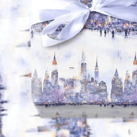 Snowy Ice Skating Park Gift Wrap, New York City Wrapping Paper, NYC Skyline Christmas Wrapping Paper, Watercolor Winter City Holiday Paper