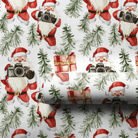 Watercolor Photographer Christmas Gift Wrap, Santa with Camera Wrapping Paper, Festive Xmas Tree Wrapping Paper, Holiday Gift Wrap Roll