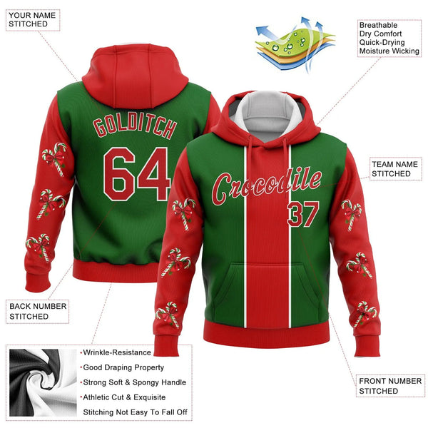 3D Candy Cane Holiday Sweatshirt, Custom Christmas Hoodie, Personalized Name and Number Sports Pullover Hoodie, Xmas Present