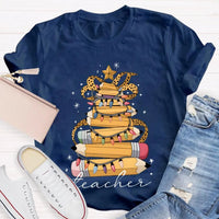 Adorable Holiday Educator Shirt, Christmas Light Pencils Teacher T-Shirt, Festive School Teacher Christmas Tee, Winter Holiday T-Shirt Present