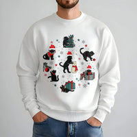 Festive Kitten Santa Hat Sweater, Black Cat Christmas Sweatshirt, Adorable Cat Lover Holiday Crewneck Sweatshirt, Humorous Xmas Animal Pullover