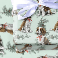 Christmas Dog Gift Wrap, Cavalier King Charles Spaniel Wrapping Paper, Red Bow Puppy Wrapping Paper, Pet Lover Holiday Present Gift Wrap