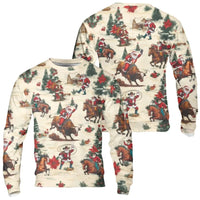 Western Christmas Bull Riding Crewneck, Cowboy Santa Sweatshirt, Rodeo Santa Holiday Pullover, Country Western Xmas Graphic Sweatshirt
