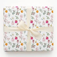 Watercolor Poinsettia and Floral Gift Wrap, Pink Christmas Wrapping Paper, Winter Botanical Gift Wrapping Paper