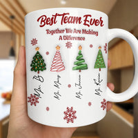 3D Tree Staff Appreciation Coffee Mug, Best Team Ever Christmas Mug, School Coworker Holiday Ceramic Mug, Personalized Teacher Present