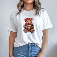 Adorable Holiday Coffee Drinking Teddy Bear Graphic Tee, Christmas Bear T-Shirt, Comfy Winter Festive Shirt, Christmas Season Present