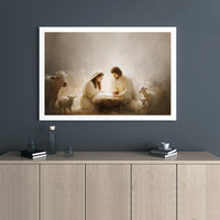 Holy Birth of Jesus Canvas Art, Nativity Scene Canvas Print, Christian Home Decor Canvas, Christmas Nativity Wall Art, Religious Wall Art