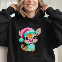 Artistic Brushstroke Holiday Hoodie, Adorable Reindeer Christmas Hoodie, Comfy Winter Pullover Hoodie, Retro Xmas Sweatshirt, Holiday Present