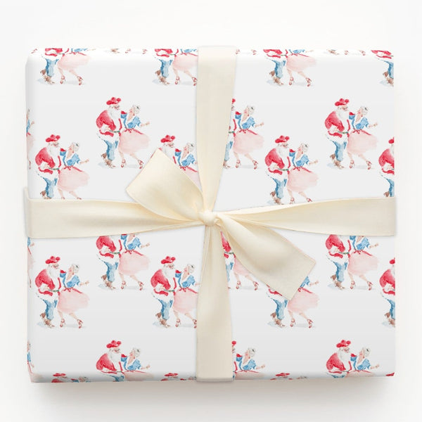Watercolor Couple Holiday Gift Wrap, Dancing Santa Mrs Claus Wrapping Paper, Adorable Christmas Party Paper, Festive Couple W