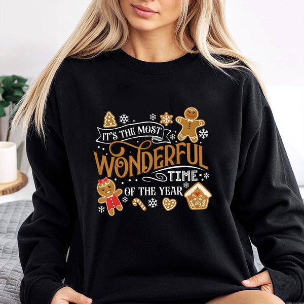Most Wonderful Time Sweatshirt, Christmas Gingerbread Sweatshirt, Adorable Holiday Cookie Sweater, Festive Xmas Graphic Sweat