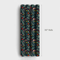 Pine Branch Holiday Gift Wrap, Colorful Ornaments Christmas Wrapping Paper, Navy Blue Xmas Wrapping Paper, Festive Winter Gift Wrap Roll
