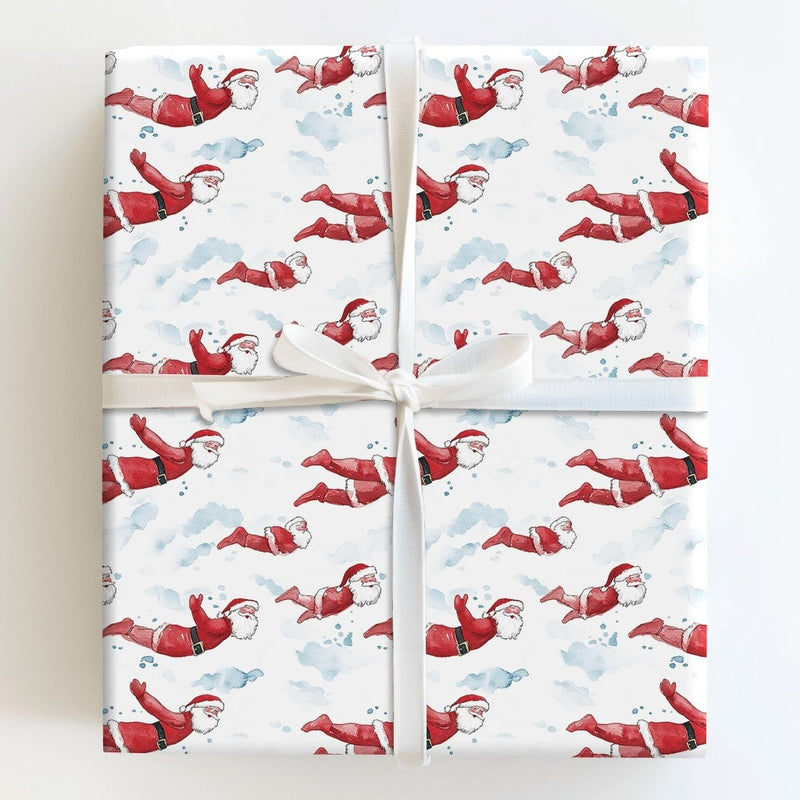 Whimsical Christmas Cloud Gift Wrap, Superhero Flying Santa Wrapping Paper, Humorous Holiday Hero Wrapping Paper, Flying Santa Gift Wrap