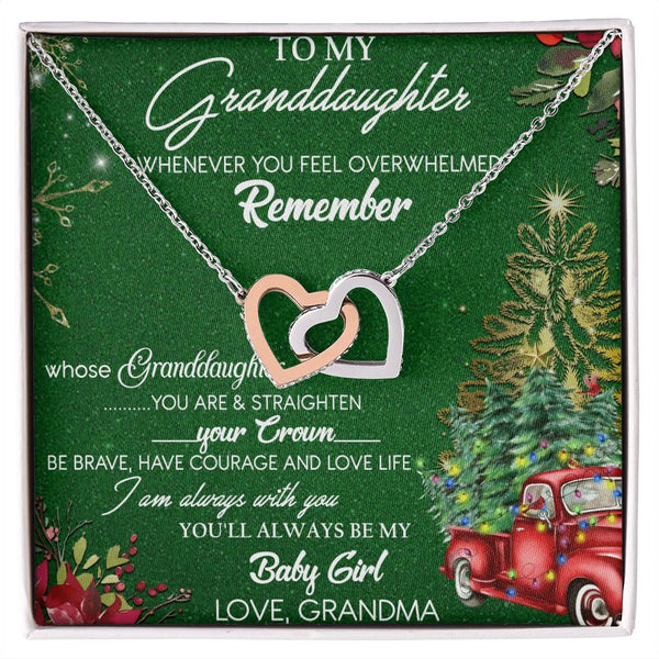 Interlocking Hearts CZ Pendant, Granddaughter Necklace Present, Surgical Steel Holiday Necklace, Sentimental Christmas Keepsa