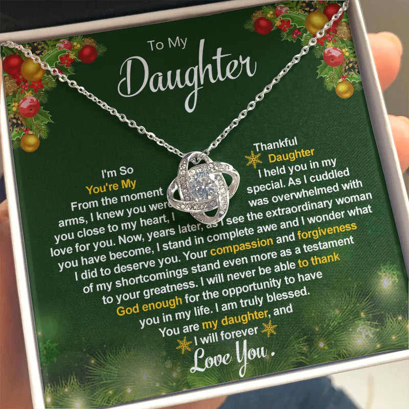 Christmas Love Knot Jewelry, Love Knot Necklace for Daughter, Daughter Holiday Necklace, 14k White Gold Pendant Necklace, Present for Daughter