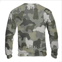 Newfie Breed Fleece Pullover, Newfoundland Dog Camo Ugly Christmas Sweater, Camouflage Hunting Holiday Crewneck Dog Lover Present