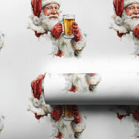 Humorous Beer Mug Holiday Gift Wrap, Beer Drinking Santa Wrapping Paper, Watercolor Santa Beer Wrapping Paper, Adult Christmas Wrapping Paper