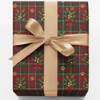 Dog Paw Print Wrapping Paper, Pawliday Plaid Gift Wrap Paper, Holiday Pet Lover Gift Wrap, Festive Dog Lover Christmas Wrapping Paper Roll
