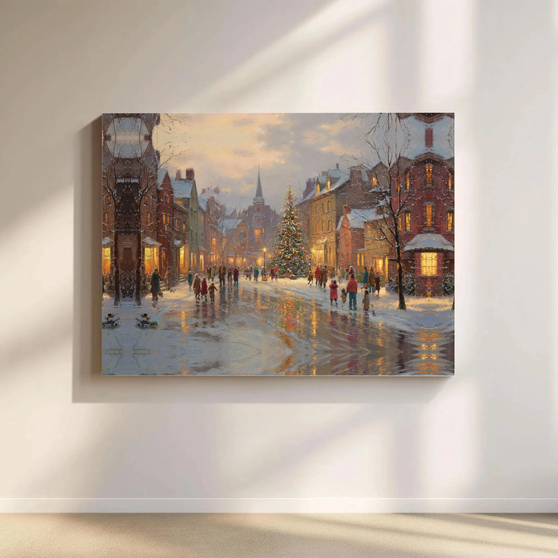 Comfy Winter Town Canvas Print, Christmas Village Canvas Wall Art, Snowy Street Scene Wall Decor, Holiday Season Painting, Xmas Home Present