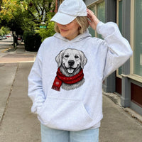 Adorable Dog Red Scarf Hoodie, Golden Retriever Christmas Hoodie, Festive Retriever Winter Hooded Sweatshirt, Pet Lover Holiday Pullover Present