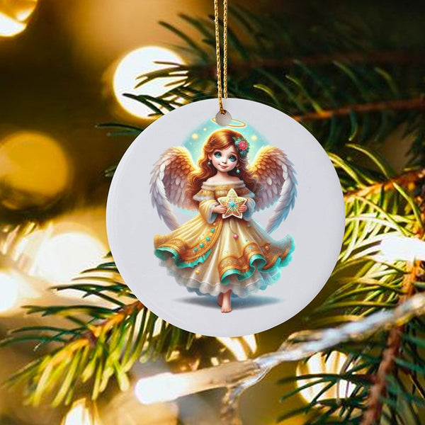 Heavenly Holiday Ceramic Keepsake, Adorable Angel Little Girl with Star Christmas Ornament, Festive Tree Decor, Religious Xma